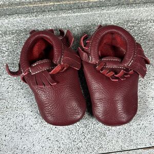 Red Leather Fringe Moccasin Shoes Baby